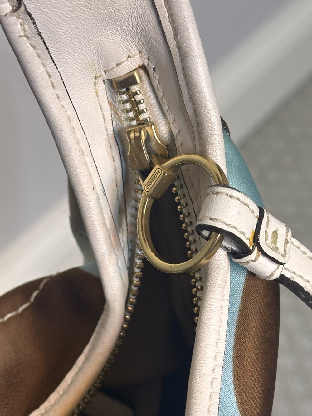 Vintage Coach Ergo Optic Scarf Print Brown Beige & Blue 2006 10781 blue cream - Picture 14 of 14